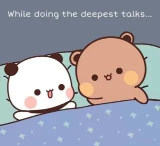 ❤️ While doing the deepest talks... ours, mignon, dessin animé, parlant, lit, nuit telegram sticker