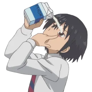 😫 MIOK Аниме, Молоко, Лить, Глаз, Странный, Смешной, Мультфильм telegram sticker
