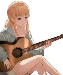 😍 dziewczyna anime, gitara, muzyka, słodkie, blondynka, gra, instrument whatsapp sticker