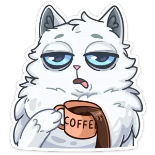 ☕️ COFFEE cat, coffee, sleepy, tired, morning, drink, animal telegram sticker