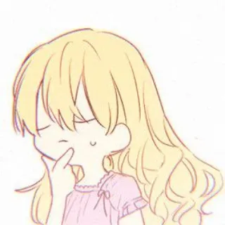 🌨️ Dessin animé, Anime, Fille, Pensif, Cheveux blonds, Croquis whatsapp sticker