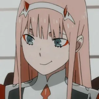 🌷 Zero Two Darling in the Franxx Anime, Darling in the Franxx, Zero Two, Personagem, Cabelo rosa, Chifres telegram sticker