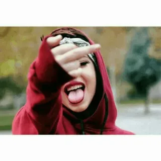 🖕 中指, 粗鲁, 冒犯手势, 头巾, 吐舌头 telegram sticker
