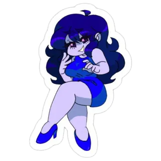 🥶 cartoon, female, purple, dress, sitting whatsapp sticker