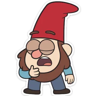 😩 gnomo, dibujo animado, dormilón, barba, gorro rojo, cansado, aburrido, personaje whatsapp sticker