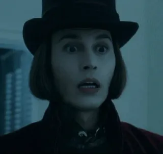 🍫 Willy Wonka Charlie and the Chocolate Factory willy wonka, fabbrica di cioccolato, johnny depp, personaggio film, sorpreso, divertente, meme telegram sticker