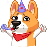 🥳 หมา, คอร์กี้, ปาร์ตี้, วันเกิด, งานฉลอง, หมวก, กระดาษโปรย telegram sticker
