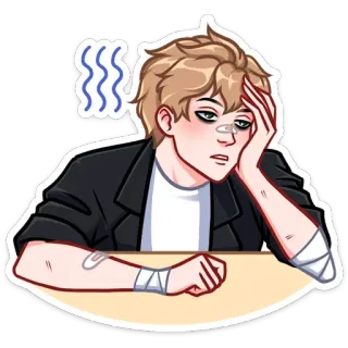 ☹ erschöpft, gestresst, verletzt, verbände, anime, traurig, sorge telegram sticker