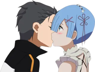 ❤ Rem anime, kiss, romance, couple, cartoon telegram sticker
