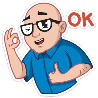 👌 OK ok, gesture, approval, cartoon, man, glasses, agreement whatsapp sticker