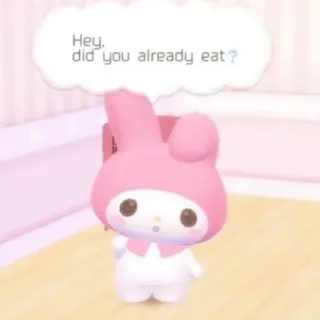 ❓ My Melody Hey, did you already eat? sanrio, mono, kawaii, hello kitty, comida, saludo telegram sticker