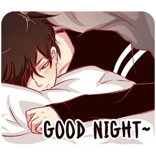 🌙 GOOD NIGHT~ selamat malam, tidur, kartun, anime, imut, anak laki-laki, bantal telegram sticker