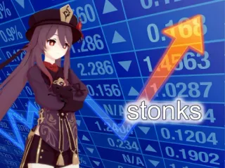 😂 Hu Tao Genshin Impact stonks stonks, meme, ações, Genshin Impact, Hu Tao, flecha telegram sticker