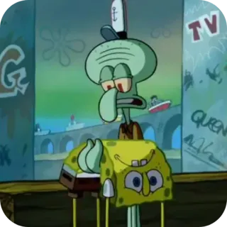 🥲 Spongebob Squarepants cartoon, nickelodeon, squidward, yellow, undersea telegram sticker