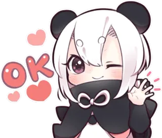 🆗 ok Anime, Chica, Panda, Ok, Kawaii, Lindo, Pegatina telegram sticker