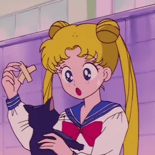 🌙 Sailor Moon Anime, Kat, Magie, Meisje, Pleister telegram sticker