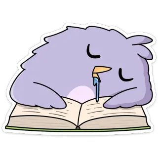 😴 спящий, чтение, книга, мультфильм, птица, уставший, милый whatsapp sticker