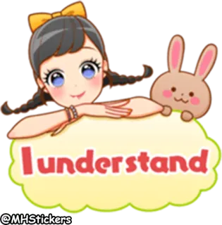 👌 I understand desenho animado, adesivo, compreensão, fofo, coelho, menina telegram sticker