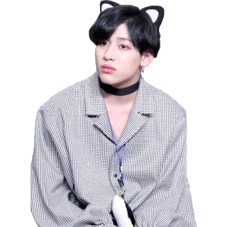 😳 person, cat ears, choker, jacket, cute, kpop, idol telegram sticker