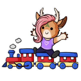 🚂 carino, cartone animato, cervo, treno, animale, kawaii, antro whatsapp sticker