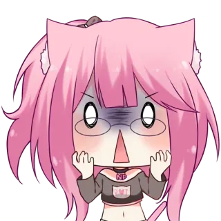 😱 NP Anime, Catgirl, Kawaii, Roze Haar, Leuk, Emoticon telegram sticker