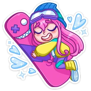 😍 adesivo, snowboard, carino, sport invernali, ragazza, cartone animato telegram sticker