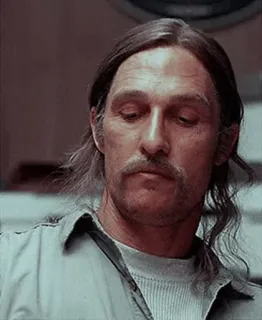 😌 Rust Cohle True Detective Matthew McConaughey, serie tv, detective, personaje, retrato telegram sticker