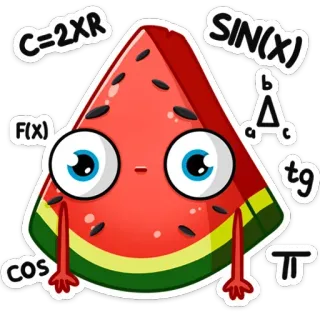 🤯 C=2XR
F(x)
COS
SIN(X) anguria, matematica, formula, geometria, equazioni, cartone animato, carino whatsapp sticker
