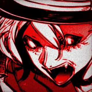 👹 Anime, Demônio, Vampiro, Chapéu, Presas, Vermelho telegram sticker
