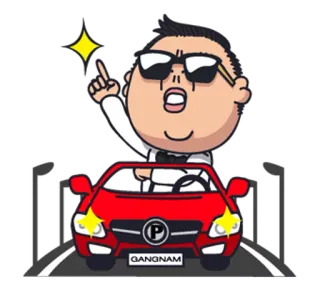 🚗 PSY GANGNAM kpop, gafas de sol, coche, cantante, gangnam style, música whatsapp sticker