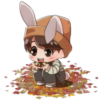 🍄 Dibujos animados, Chibi, Lindo, Conejo, Otoño, Otoño, Hojas whatsapp sticker