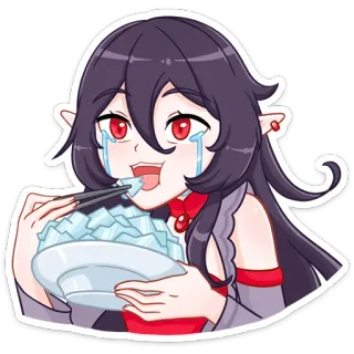 😋 anime, manga, cute, crying, ice, eating, elf, girl telegram sticker
