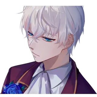 🙁 애니메이션, 캐릭터, 흰머리, 파란 눈, 인물 사진 whatsapp sticker