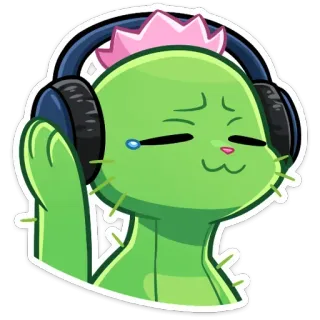 🎧 cactus, écouteurs, autocollant, dessin animé, mignon, plante, musique telegram sticker