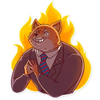 😈 doge, chien, feu, costume, cravate, mème whatsapp sticker