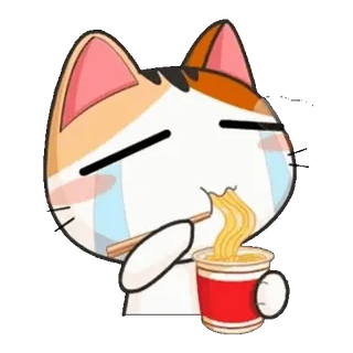 🍜 แมว, ราเม็ง, ร้องไห้, บะหมี่, อาหาร, เศร้า, น่ารัก, สติกเกอร์ telegram sticker