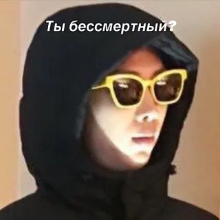 🗿 Ты бессмертный? ruso, texto, gafas de sol, sudadera con capucha telegram sticker