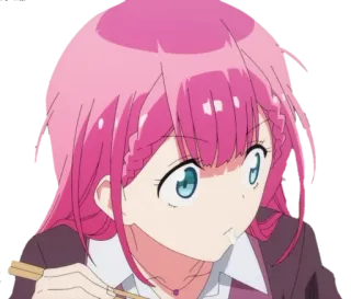 🍜 anime, tóc hồng, ăn, đũa, dễ thương, cô gái telegram sticker