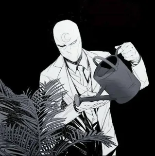 🌙 Moon Knight มูนไนท์, มาร์เวล, คอมมิค, ซูเปอร์ฮีโร่, บัวรดน้ำ, ต้นไม้, สูท whatsapp sticker