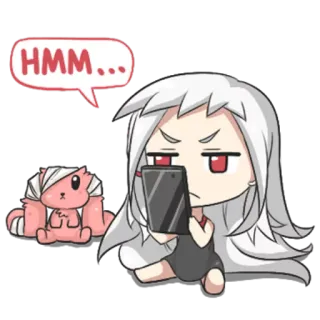 🤔 HMM... chibi, anime, thinking, unsure, cat, hmm, confused telegram sticker