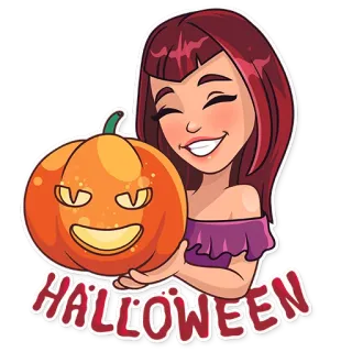😁 HALLOWEEN ฮาโลวีน, ฟักทอง, ผู้หญิง, ฤดูใบไม้ร่วง, วันหยุด, การเฉลิมฉลอง telegram sticker