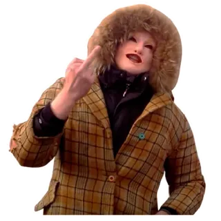 🖕 middle finger, offensive, gesture, woman, coat, attitude whatsapp sticker