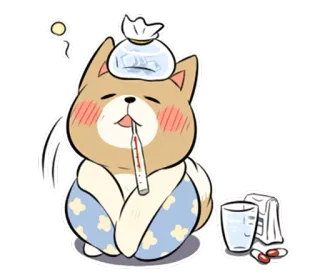 🤒 больной, собака, термометр, пакет со льдом, мультик, лекарство, грипп telegram sticker