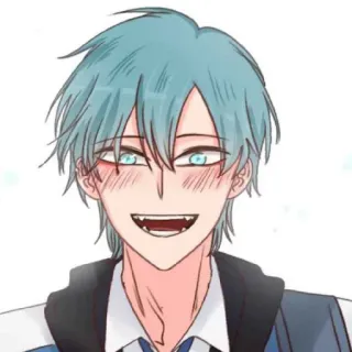 😄 animé, cheveux bleus, mâle, personnage, souriant, crocs whatsapp sticker