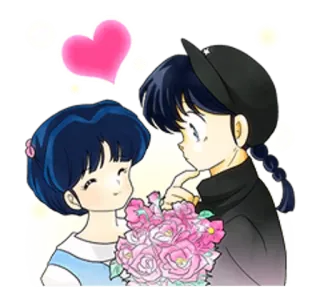💐 Ranma Saotome Ranma ½ Anime, Manga, Miłość, Romans, Kwiaty, Różowy whatsapp sticker