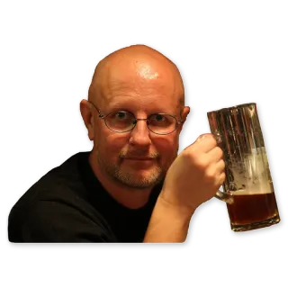 🍺 hombre, cerveza, bebiendo, retrato, calvo, jarra, gafas telegram sticker