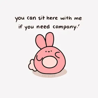 🍓 you can sit here with me if you need company. cute, cartoon, comfort, bunny, friendship, greeting, company telegram sticker