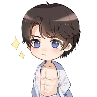 ✨ Anime, Chibi, Masculino, Torso, Desenho animado, Brilho whatsapp sticker