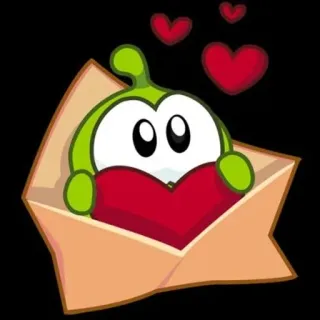 💌 Om Nom Cut the Rope cute, cartoon, green, heart, love, envelope telegram sticker