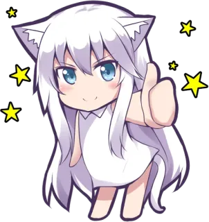 👍 Gadis anime, Telinga kucing, Jempol ke atas, Imut, Chibi, Kawaii, Stiker, Bintang telegram sticker